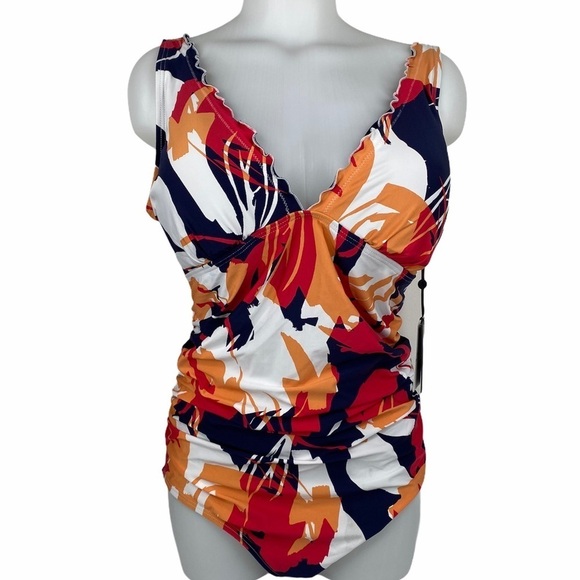 Dkny Ruffle One Piece Swimsuit - Picture 1 of 11
